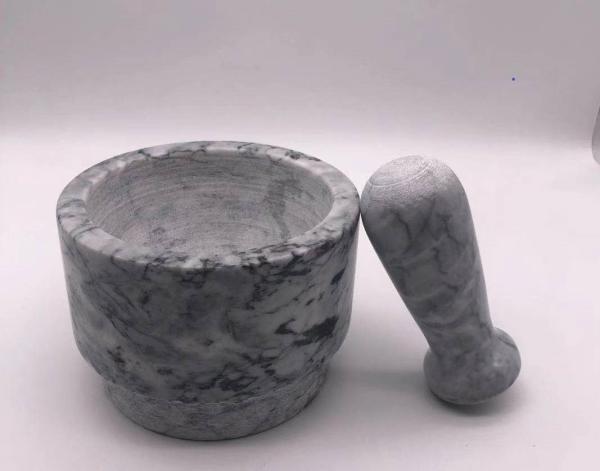 Solid Marble Stone Mortar And Pestle Set Round Shape For Kitchen Grinding Spices
