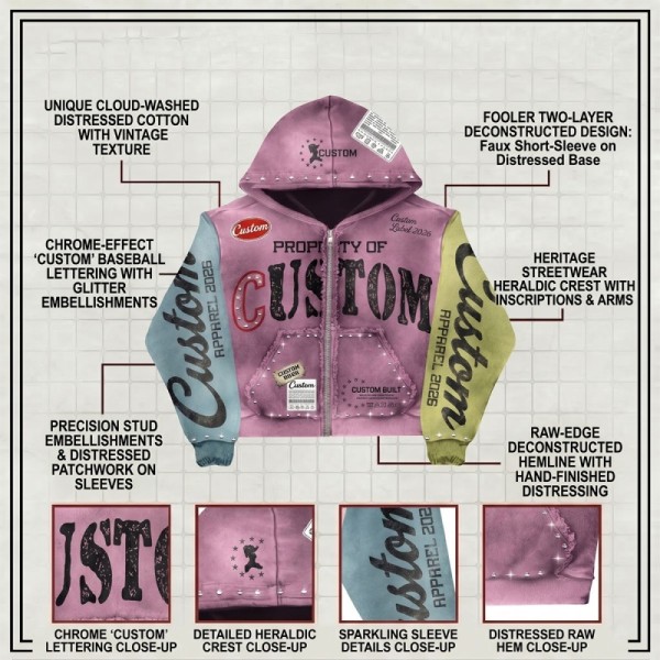 OEM Custom Oversized Pink Distressed Boxy Streetwear Hoodies For Men