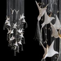 Des oiseaux et des fleurs en verre Chandelier moderne Esthétique Hôtel Design Meubles légers