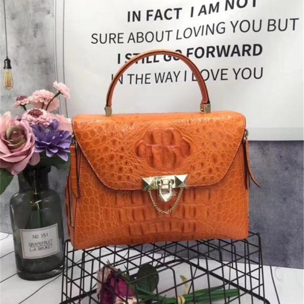 Exotic Genuine Crocodile Skin Woman Orange Purse Authentic Alligator Leather Lady Handbag Female Crossbody Shoulder Bag