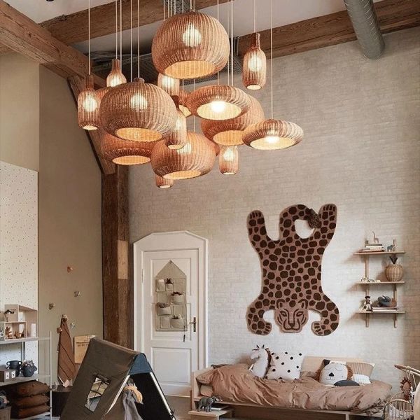 Dining Room Lamp Cafe LED farmhouse Village Vintage Handmade Wicker Pendant Light(WH-WP-112)