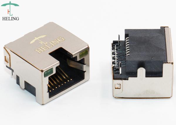 Single Port RJ45 Connector PCB Mount Ultra Low Profile With LED Aligned
