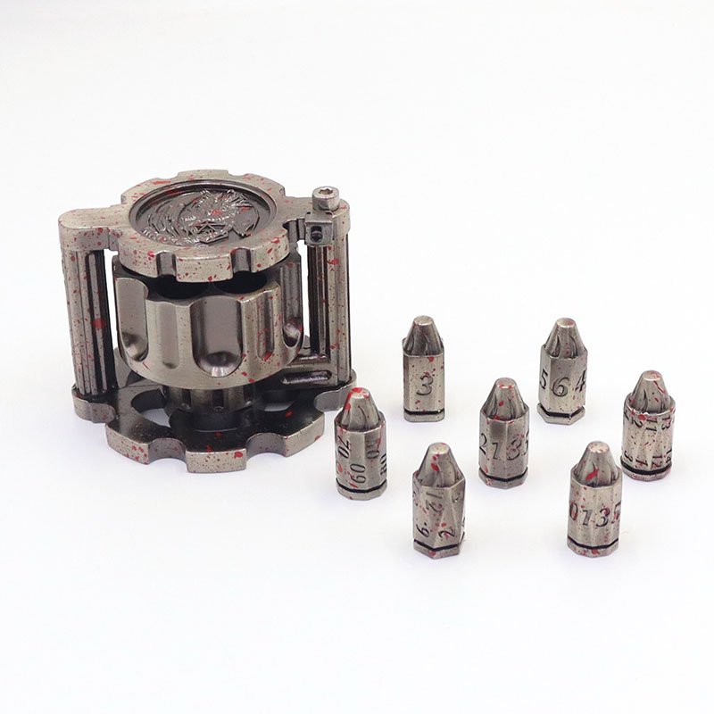 Heavy Duty Zinc Alloy Metal Dice Set with 7 Bullet Shaped DND Dice and Sliding Hidden Case for TRPG Players