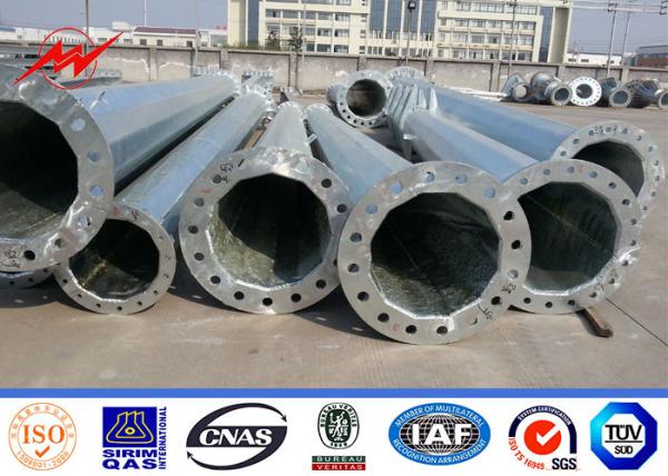 Myanmar Q345 Flanged Electrical Power Pole With Cross Arm And Galvanization 2 Sections