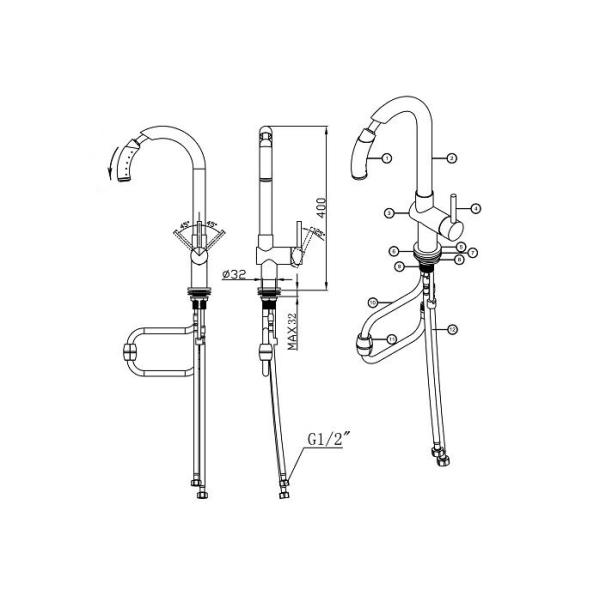 1 Hole Chrome Kitchen Sink Water Faucet Ceramic Kitchen Tap with Pull Out Spray