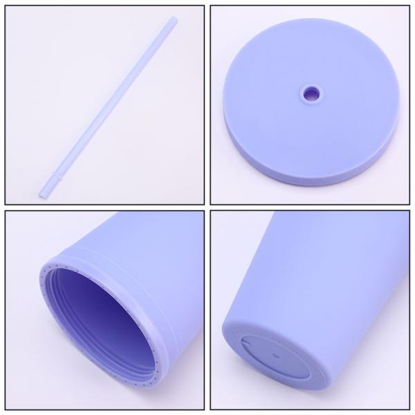 Copo de plástico Boba personalizado negro mate de plástico ligero con tapa y paja Construcción de doble pared 100% libre de BPA