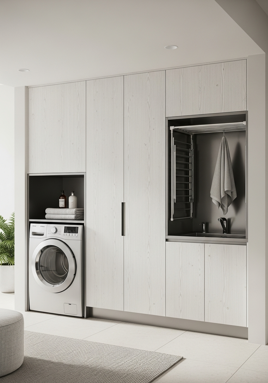 Sun-Bleached Laundry Cabinet with Drying Rack in 304 Stainless Steel