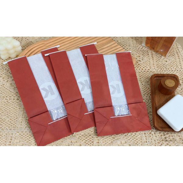 Customized Window SOS Kraft Paper Bag Stand Pouch With Tie Use For Baked Food