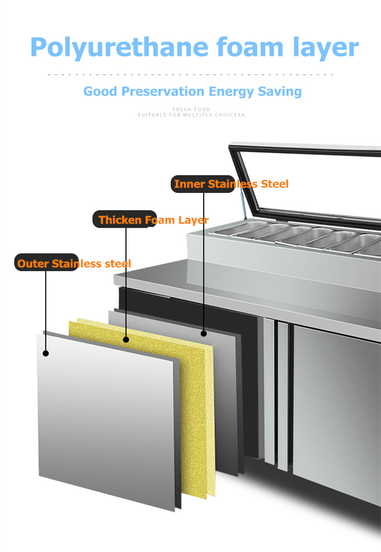 Commercial Stainless Steel Double Temperature Pizza Preparation Table with Adjustable Shelves