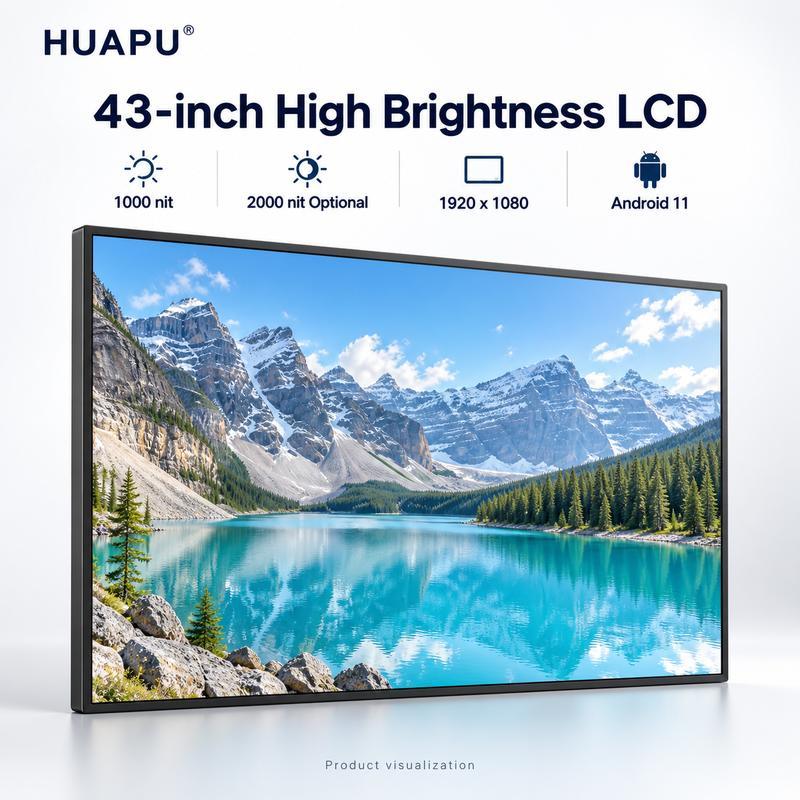 43 Inch 1000 Nit Indoor Advertising LCD Display Screen For Mall Atriums 2000 Nit Optional