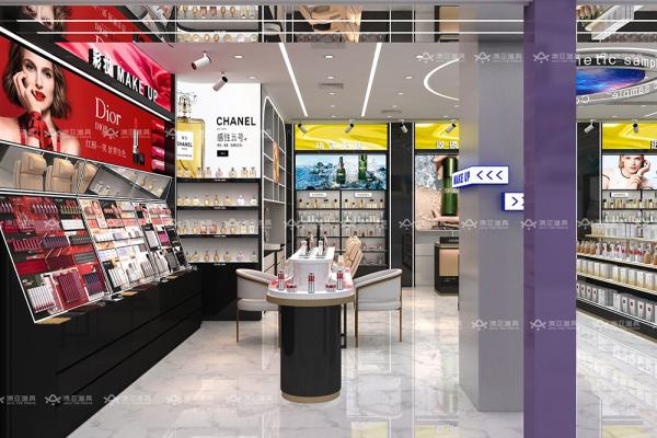 化粧品店デザイン 黒金 香水店小売ディスプレイ用棚 省スペース店舗デザイン