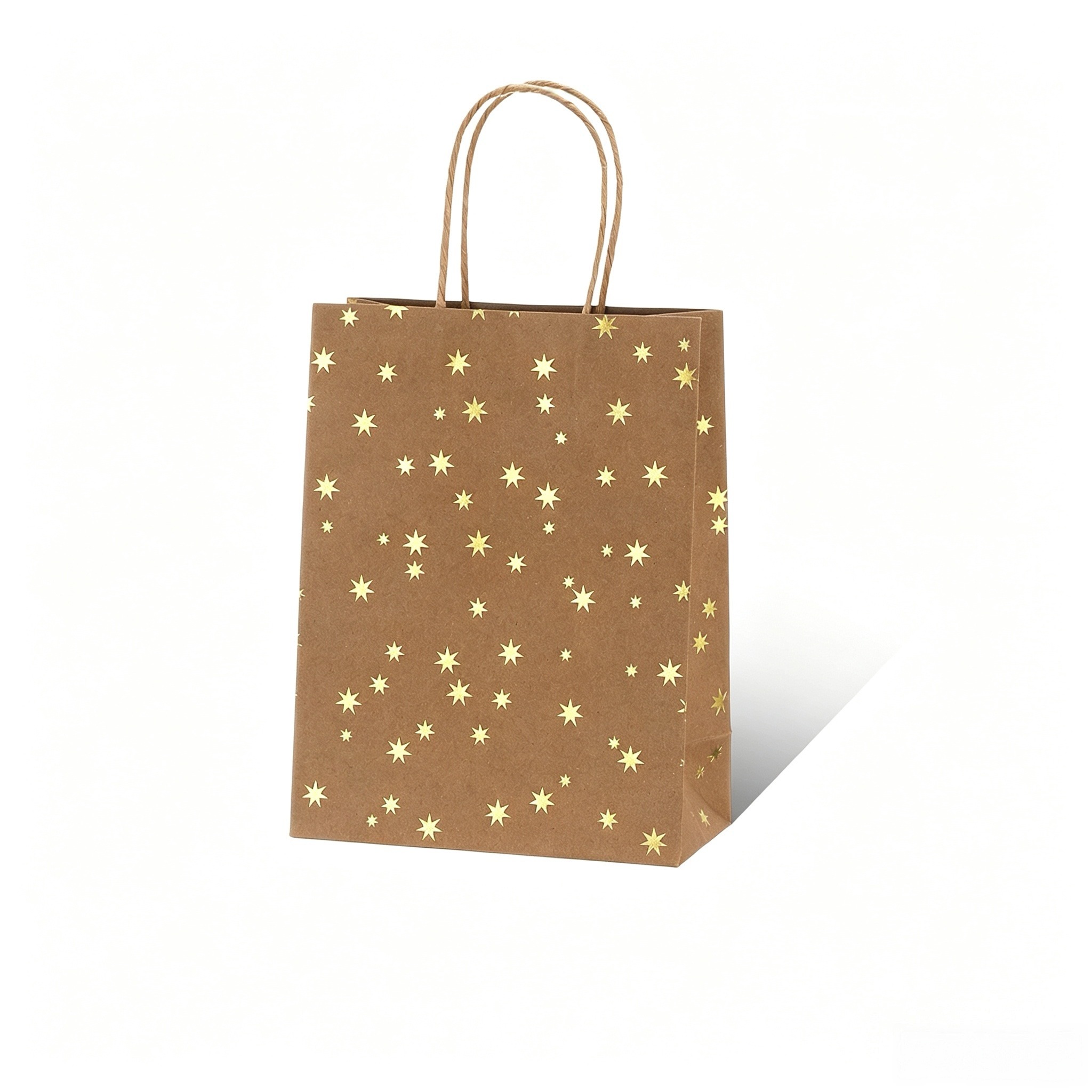 Gold Foil Stamped Kraft Paper Shopping Bags with Handles for Retail