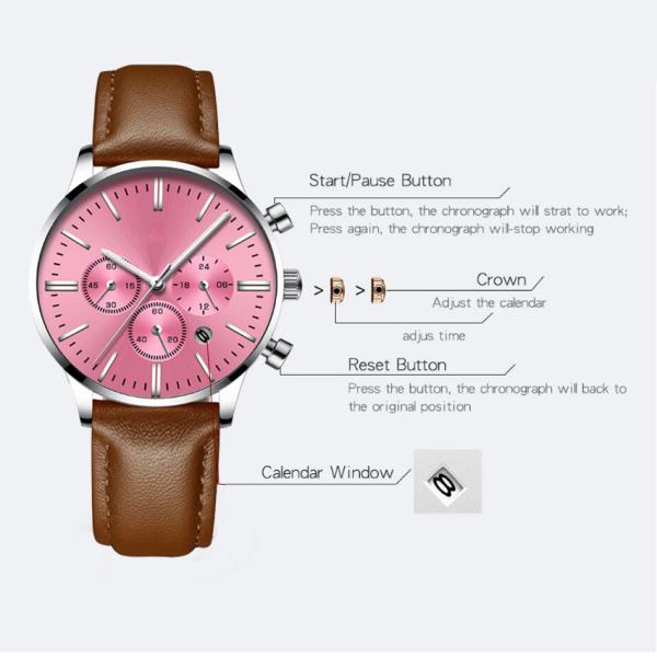 Leather IP plating VD35 chronograph Mens Quartz Watch RHOS