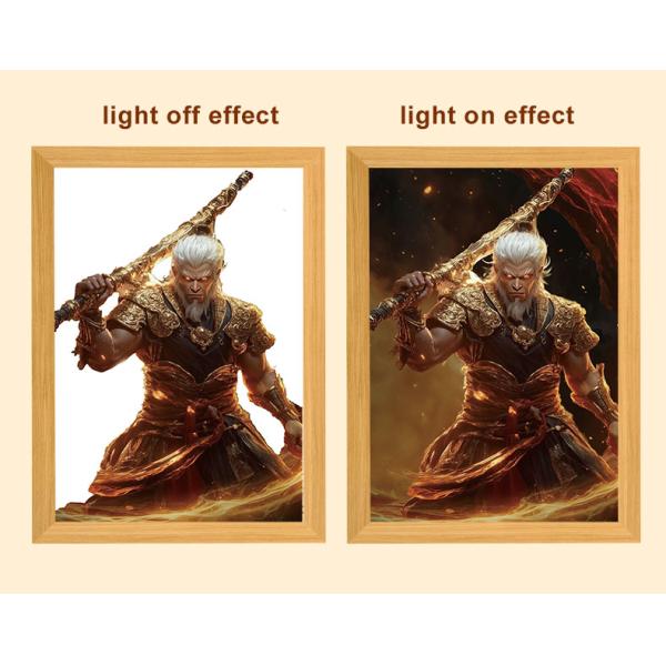 Black Myth Monkey King Light Wooden Frame Night Light for Fashionable Bedroom Decor