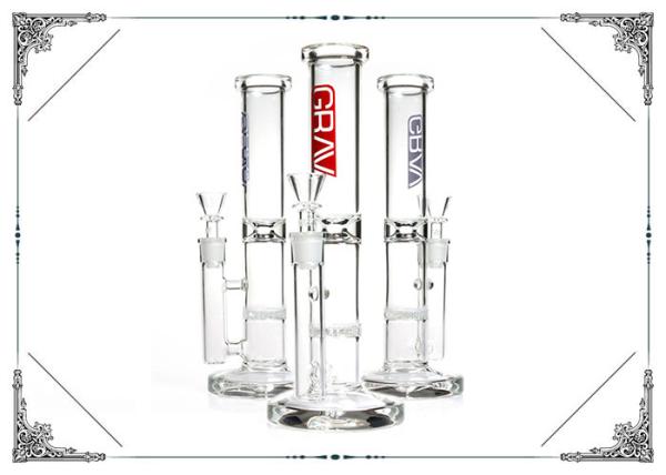 Grav Straigth Tube Glass Water pipes With Honeycomb Perc Bongs Clear Crystal Base