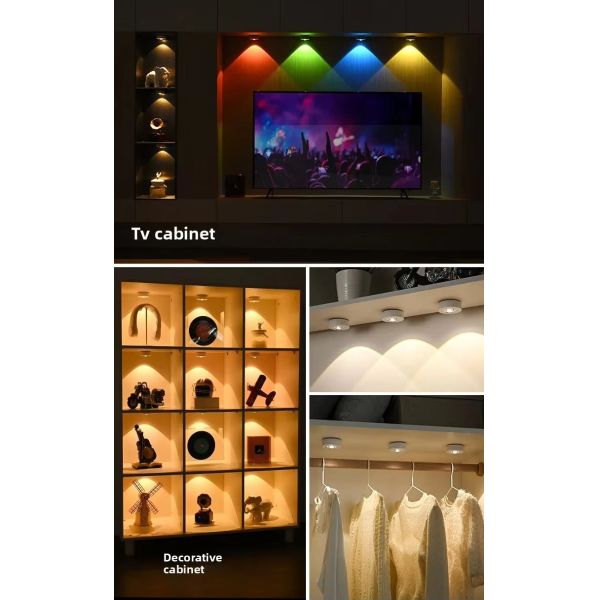 500mAh Magnetic RGBW Wireless LED Puck Light Under Cabinet Timing Function