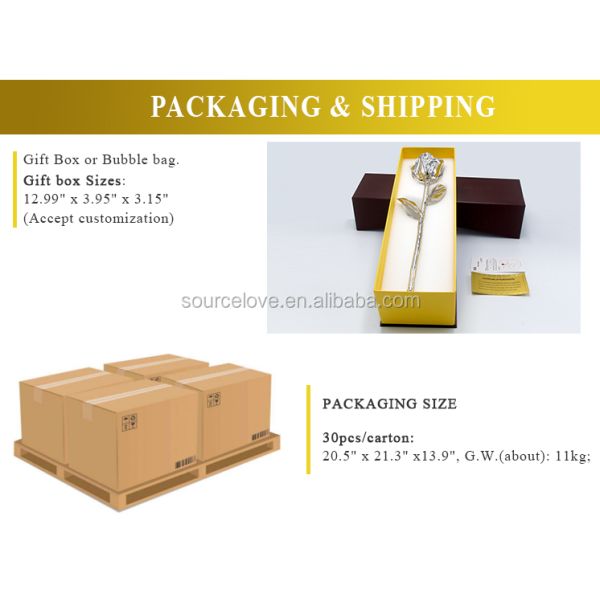 Platinum Dipped Rose With High Quality Gift Box Forever Gold Rose for Mother's Day Gift and Christmas Gift
