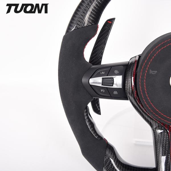 Red Stripes Black Alcantara Bmw Carbon Fiber Steering Wheel Plain Weave With Paddles