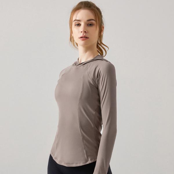                 New Long-Sleeved Fitness Wear Women Hooded Sports Smock Morning Running Training Clothes Thin Quick-Drying Yoga Clothes Top             