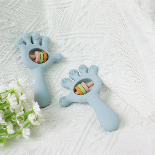 ODM Baby Silicone Toys Age Group Babies Kids Children Rattle Palm Hand Shape