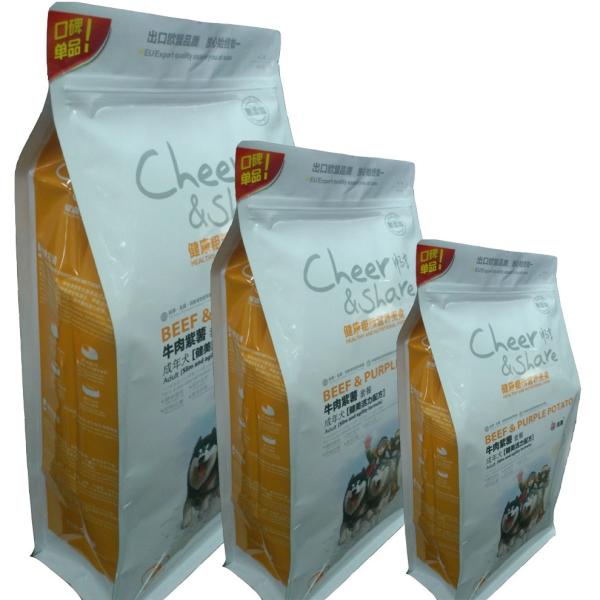 Flat Bottom Pet Food Packaging Bag 8 Side Sealed Plastic Laminated With Zipper For Dog