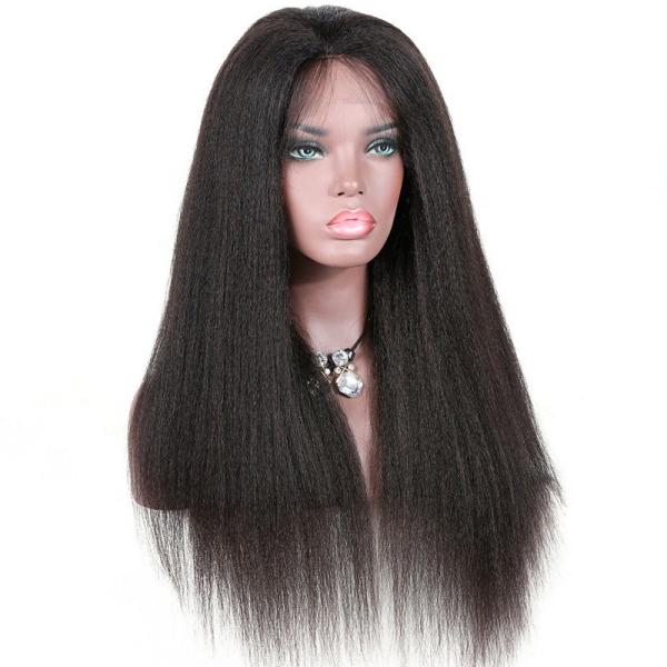 Glueless 5X5  Lace Frontal Light Yaki Lace Wig,Kinky Straight Full Lace Wig Human Hair,Yaki Straight Lace Front Wig