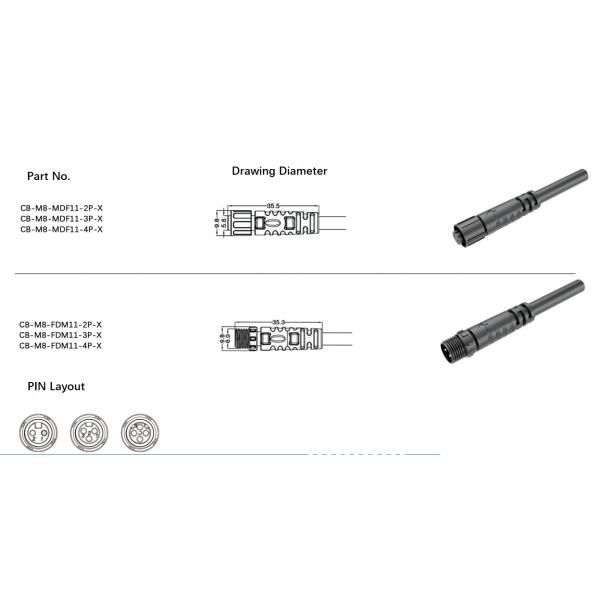 Nylon Coated M8 Waterproof Male Female Connector Smart Agricultural Machine Controller