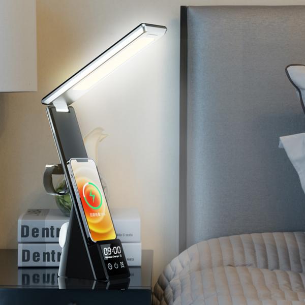 Office Household Wireless Charging Table Lamp with 15W Output Power and Digital Display Alarm Clock Multifunctional