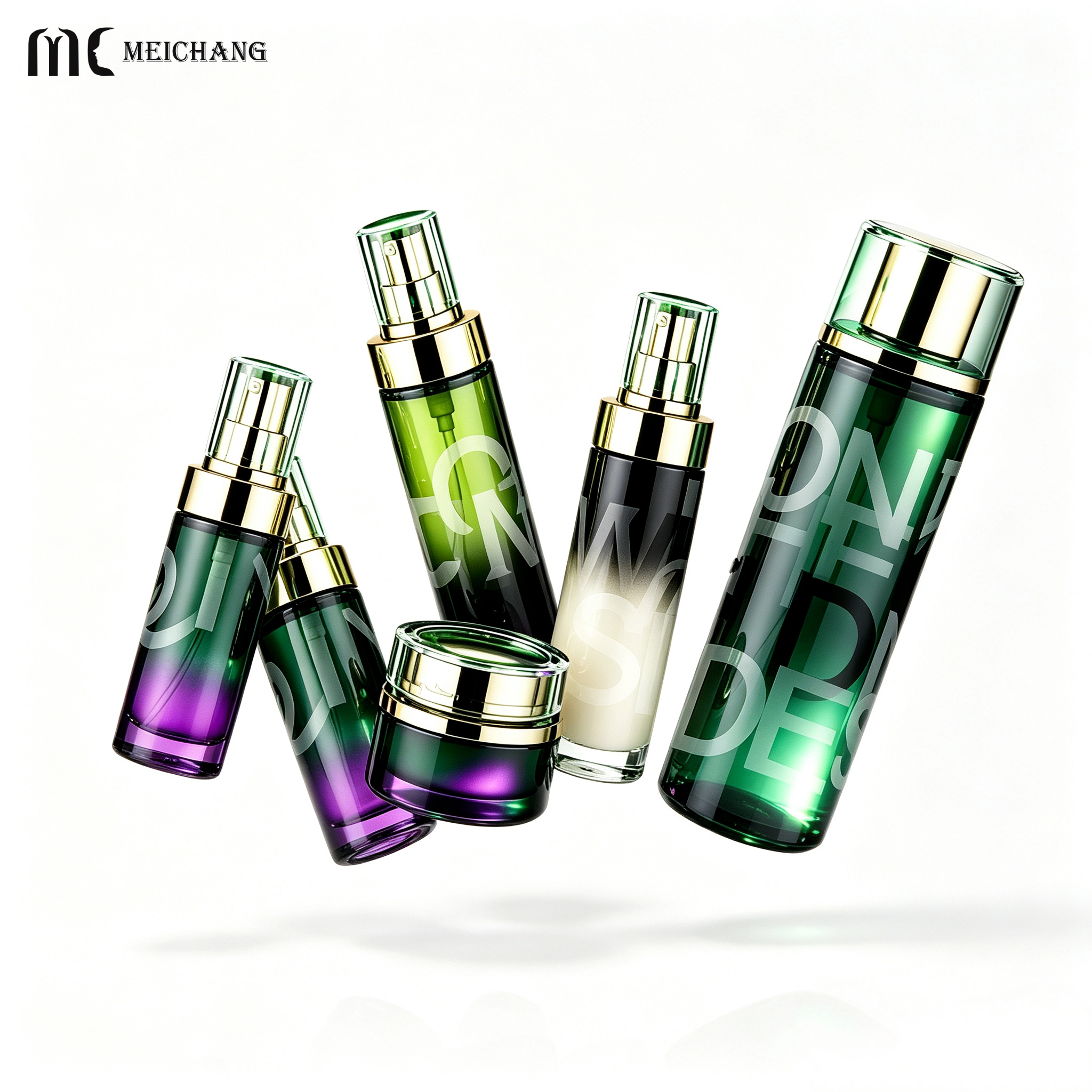 50g/100ml/120ml/150ml Premium Electroplated Glass Skincare Packaging Set with Crystal-Look Caps (MC-329)