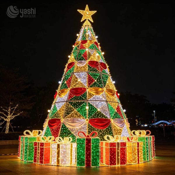 Custom Giant Christmas Tree LED Lantern Sculpture for Outdoor Plaza & Theme Park Waterproof Lighting