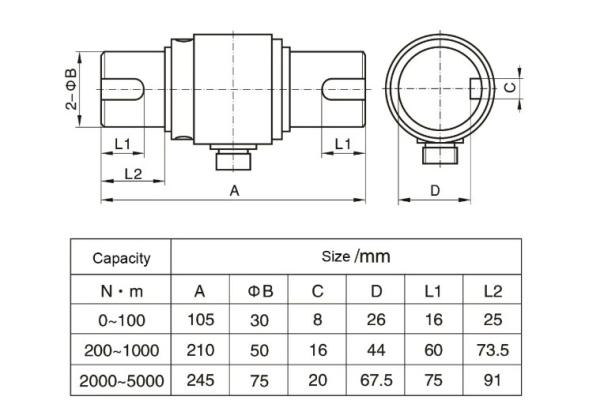 RJ-2 Cheap Price 100Nm 200Nm 500Nm 1000Nm Alloy Steel Torque Sensor