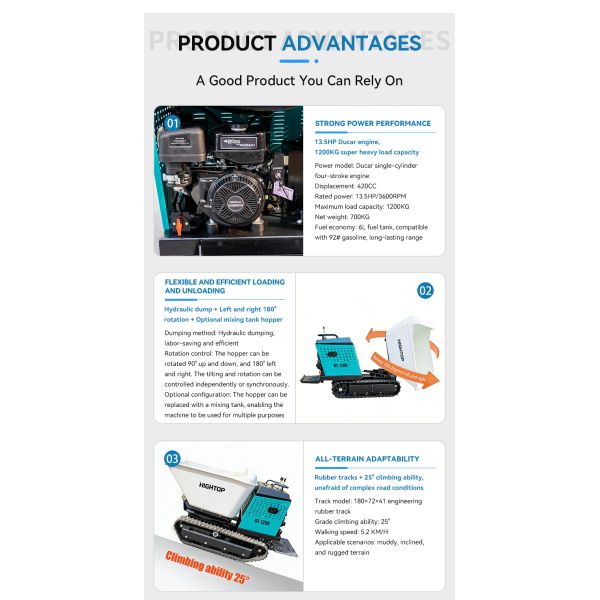 HT1200 Mini Crawler Dumper with 13.5HP Engine