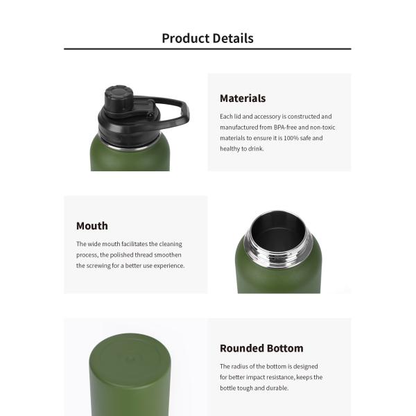 Wide Mouth Double Wall Vacuum Insulated Water Bottles Custom 40oz 32oz