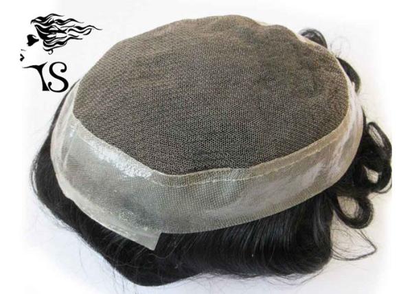 Natural Black Invisible Thin Skin Hair System , French Lace Male Hair Pieces