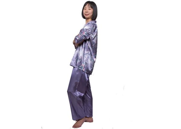 Print Satin Inside Brushed Ladies Satin Pyjamas , Warmest Women's Winter Pajamas