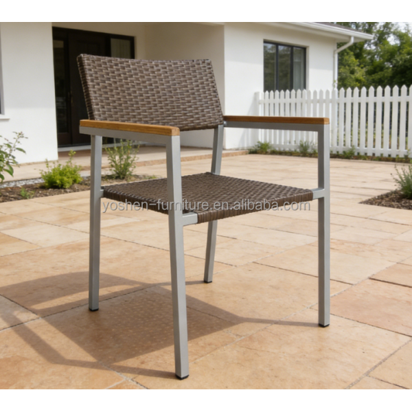 Yoshen Modern Outdoor Dining Armchair Stackable Aluminum  Wicker Armrest Chair Fro Bistro & Cafe