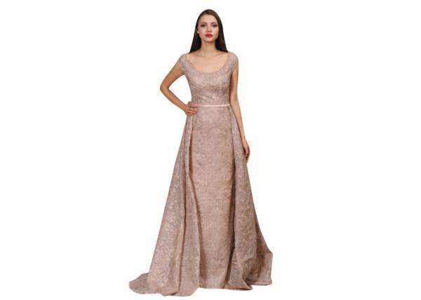 Scoop U Shape Neck Short Sleeve Arabic Evening Dresses Long Evening Gowns