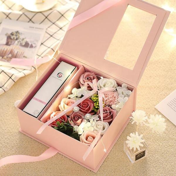 Hot Sale Window Flower Box Luxury Center Parting Packaging Flower Boxes Wedding Gift Box