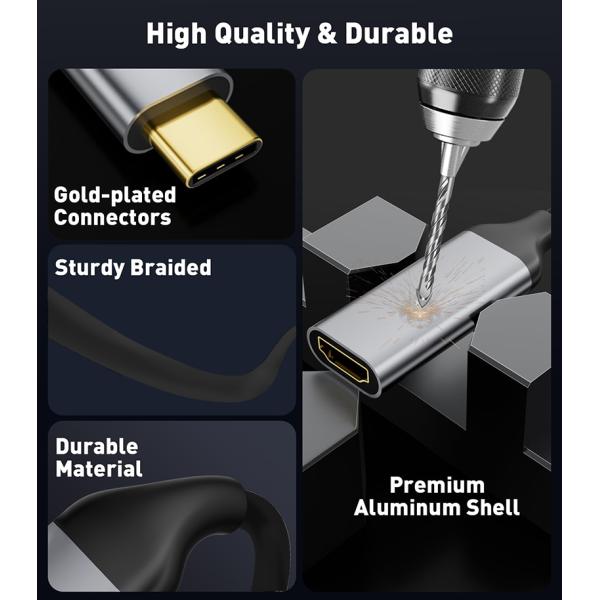 Настройка длины серый USB-C на HDMI 2.1 адаптер 8K 60Hz для скорости USB Type C 3.1 ноутбуки