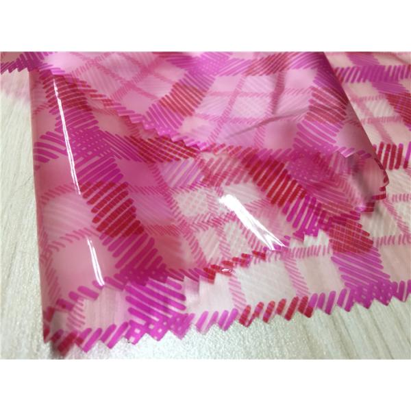 Pink Plaid Design Printed Artificial Leather Fabric , Garment Fake Leather Fabric