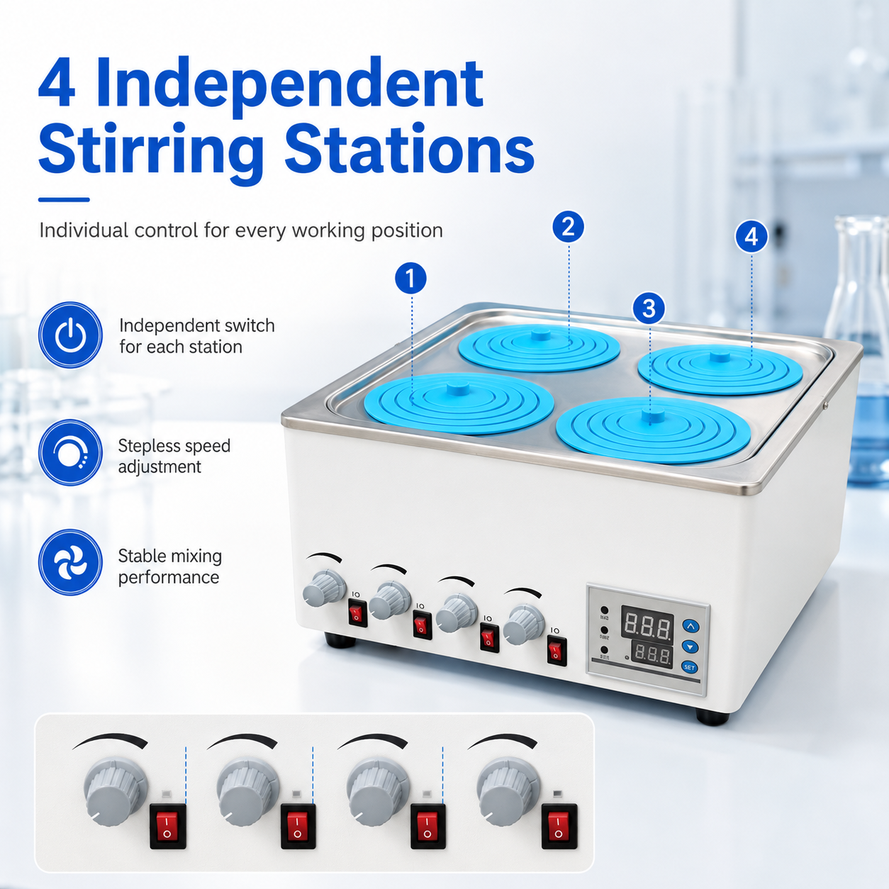 Cenlee Laboratory Constant Temperature Water Bath with 4 Independent Stirrers 800W Heating for Aquaculture Hygiene and Education