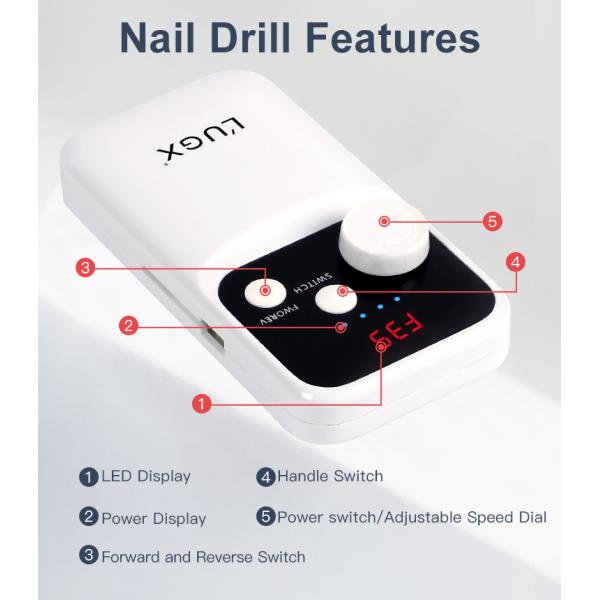 L'UGX speed 25000-35000 rpm Rechargeable portable nail polisher white