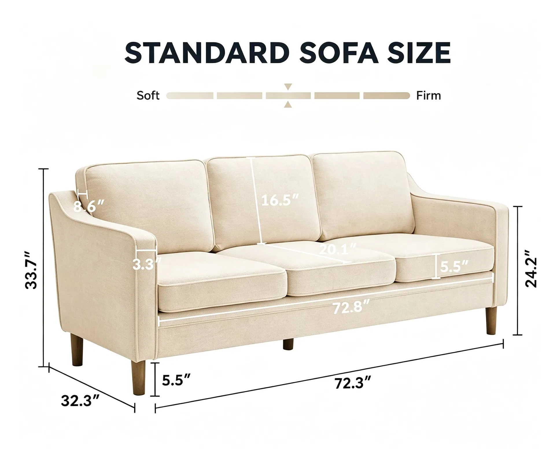 Simple Style Cream Three Seater Sofa for Compact Apartment Living Room Home Layout Design