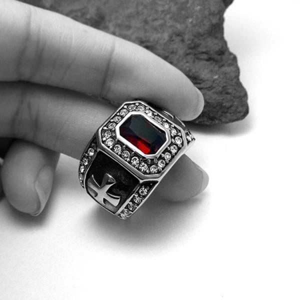 Vintage Inlay Mens Gothic Stainless Steel Band Ring with RED Cubic Zircon (SA566RED)