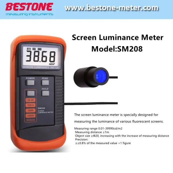 SM208 Screen Brightness Meter 0.01-39990CD/M2 Range With Silicon Photocell Detector
