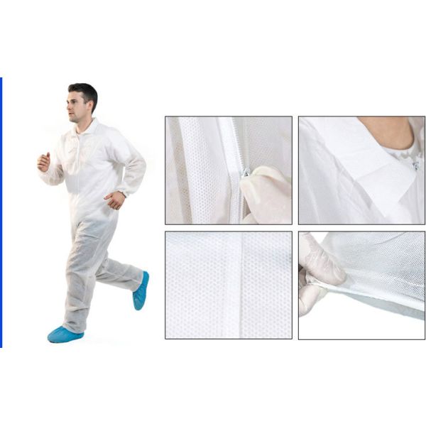 Hoodless Disposable Protective Coverall with Stand Collar - Non-woven Fabric, CE Certification, Type 5/6 Protection