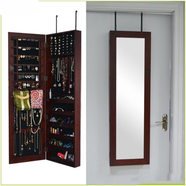 Wooden Veneer Handmade Suspension Hanging Mirror Jewelry Armoire