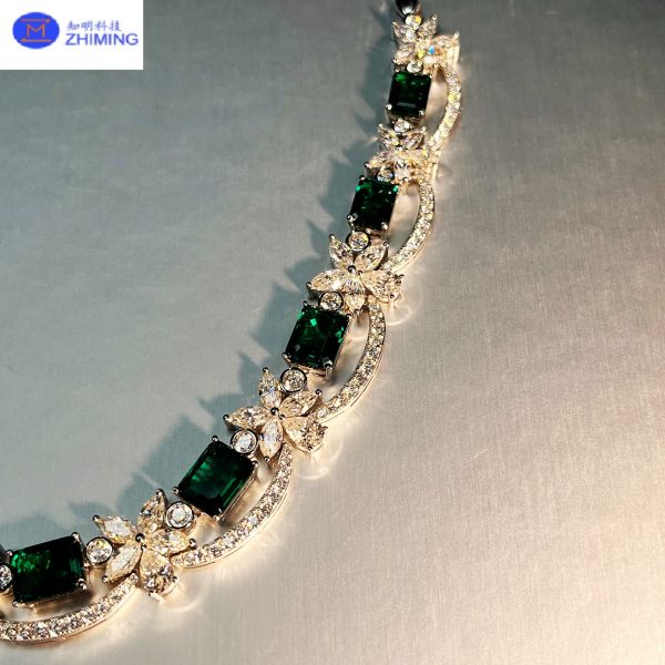 Emerald Cut Green Moissanite Necklace Luxury Fine Jewelry