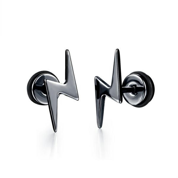 Punk Ear Stud Earrings For Men Hip Hop Jewelry Gift Stainless Steel Screw Back Earrings Lightning Stud Earrings