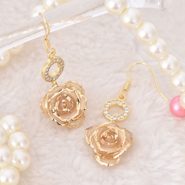 24k Gold Plated Rose Earrings Gifts for Girlfriend Holiday Preserved Flowers Wholesale Fashion Earrings